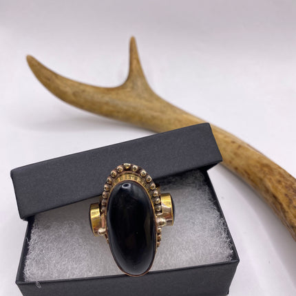 Vintage Gold Bronze Poison Ring | Black Onyx | Unique Gift Statement Ring