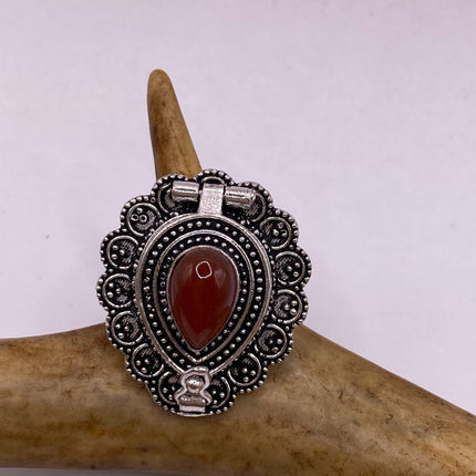 Vintage Silver Bronze Poison Ring | Red Carnelian | Unique Gift Statement Ring