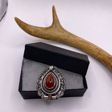 Vintage Silver Bronze Poison Ring | Red Carnelian | Unique Gift Statement Ring