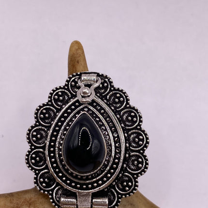 Vintage Silver Bronze Poison Ring | Black Onyx Unique Gift Statement Ring
