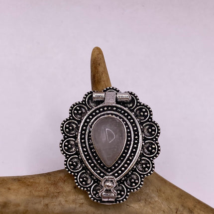 Vintage Silver Bronze Poison Ring | Rose Quartz | Unique Gift Statement Ring