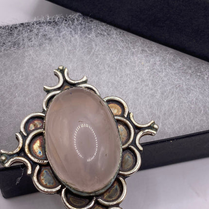 Vintage Silver Bronze Boho Ring | Rose Quartz | Unique Gift Statement Ring