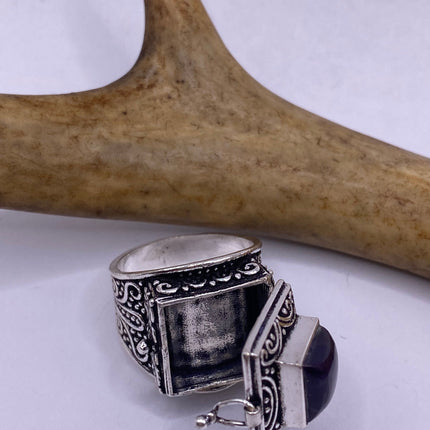 Vintage Silver Bronze Poison Ring | Purple Amethyst | Unique Gift Statement Ring