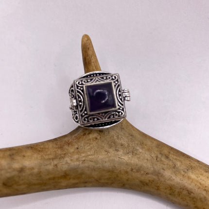 Vintage Silver Bronze Poison Ring | Purple Amethyst | Unique Gift Statement Ring