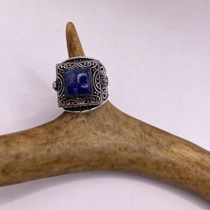Vintage Silver Bronze Poison Ring | Blue Lapis Lazuli | Unique Gift Statement Ring