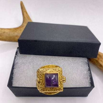Vintage Silver Bronze Poison Ring | Purple Amethyst | Unique Gift Statement Ring
