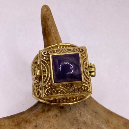 Vintage Silver Bronze Poison Ring | Purple Amethyst | Unique Gift Statement Ring