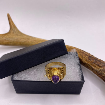 Vintage Silver Bronze Poison Ring | Purple Amethyst | Unique Gift Statement Ring