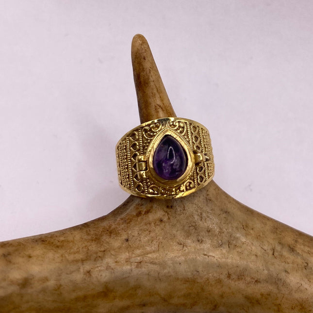 Vintage Silver Bronze Poison Ring | Purple Amethyst | Unique Gift Statement Ring