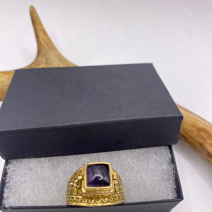 Vintage Silver Bronze Poison Ring | Purple Amethyst | Unique Gift Statement Ring