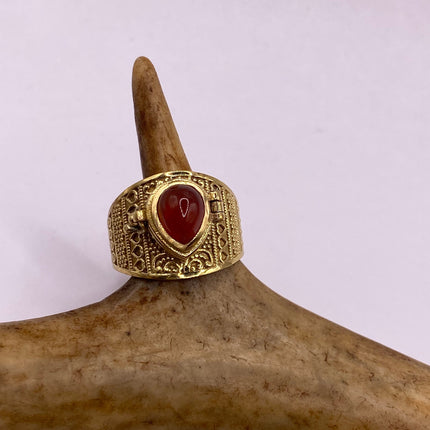 Vintage Gold Bronze Poison Ring | Red Carnelian | Unique Gift Statement Ring