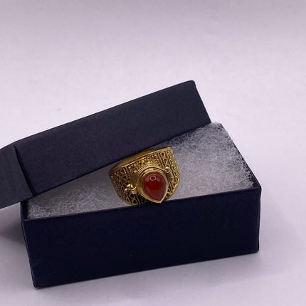 Vintage Gold Bronze Poison Ring | Red Carnelian | Unique Gift Statement Ring