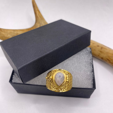 Vintage Gold Bronze Poison Ring | Labradorite | Unique Gift Statement Ring