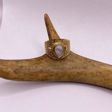 Vintage Gold Bronze Poison Ring | Labradorite | Unique Gift Statement Ring