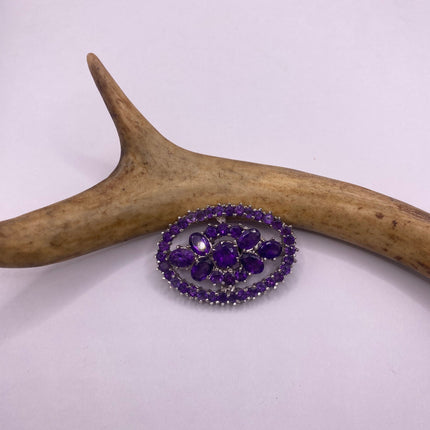 Vintage Brooch Pin | Deco Purple Amethyst | 925 Sterling Silver Pin Brooch Choker Necklace