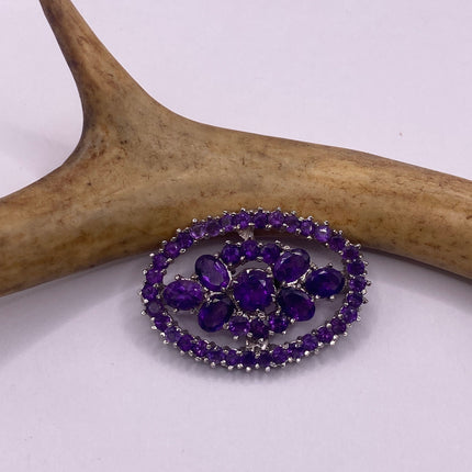 Vintage Brooch Pin | Deco Purple Amethyst | 925 Sterling Silver Pin Brooch Choker Necklace