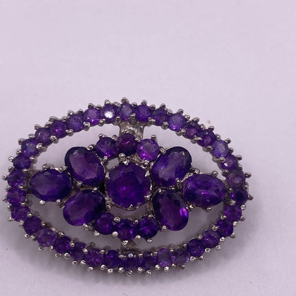 Vintage Brooch Pin | Deco Purple Amethyst | 925 Sterling Silver Pin Brooch Choker Necklace