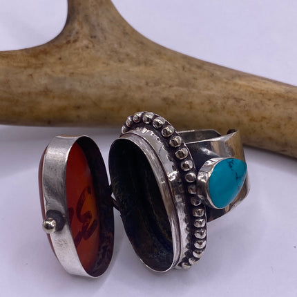 Vintage Gold Bronze Poison Ring | Red Carnelian | Unique Gift Statement Ring