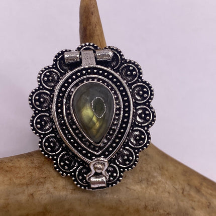 Vintage Gold Bronze Poison Ring | Labradorite | Unique Gift Statement Ring