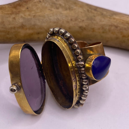 Vintage Silver Bronze Poison Ring | Purple Amethyst | Unique Gift Statement Ring