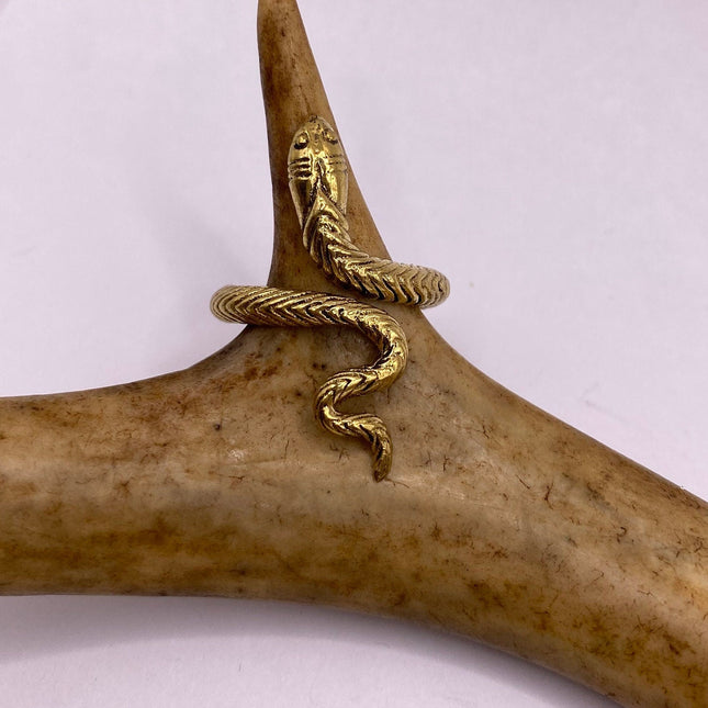 Vintage Gold Snake Ring | Gold Bronze Band | Unique Gift or Statement Serpent Ring