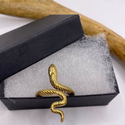 Vintage Gold Snake Ring | Gold Bronze Band | Unique Gift or Statement Serpent Ring