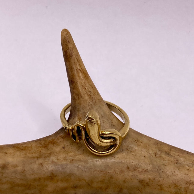 Vintage Gold Snake Ring | Gold Bronze Band | Unique Gift or Statement Serpent Ring