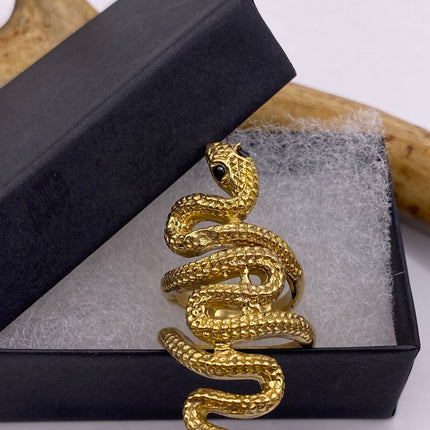 Vintage Gold Snake Ring | Gold Bronze Band | Unique Gift or Statement Serpent Ring