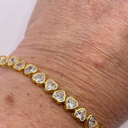 Heart Tennis Bracelet - Vintage Gold & Sterling Silver Cubic Zirconia Jewelry-Bracelets-TomWayne Jewelers