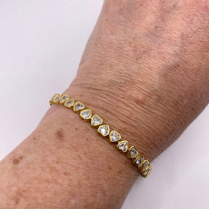 Heart Tennis Bracelet - Vintage Gold & Sterling Silver Cubic Zirconia Jewelry-Bracelets-TomWayne Jewelers