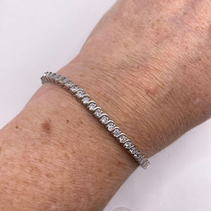 VintageSilver Tennis Bracelet | CZ Crystal Diamond Gemstone Golden 925 Sterling Silver Bracelet | Elegant Everyday Wedding or Prom