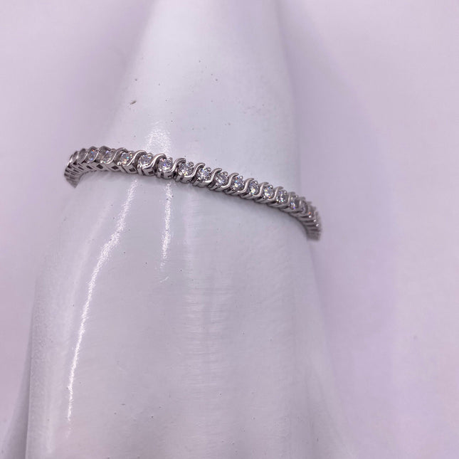 VintageSilver Tennis Bracelet | CZ Crystal Diamond Gemstone Golden 925 Sterling Silver Bracelet | Elegant Everyday Wedding or Prom