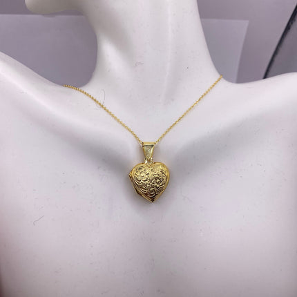 Vintage Gold Locket | Tiny Gold Heart Photo Memory Charm Pendant | 925 Sterling Silver Delicate Chain | Small Photo Mini Memory Necklace