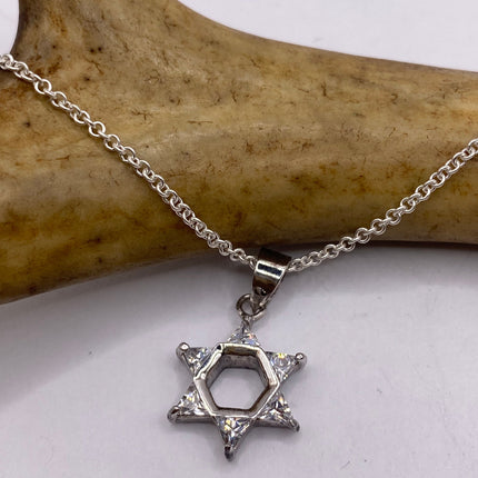 Vintage Silver Star of David Pendant Necklace | 925 Sterling Silver Jewish Star Statement Charm Necklace