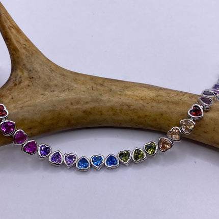 Vintage Heart Silver Tennis Bracelet CZ Crystal Rainbow 925 Silver Stacking layered Simple Elegant Everyday Wedding Prom 6 inch-Bracelets-TomWayne Jewelers