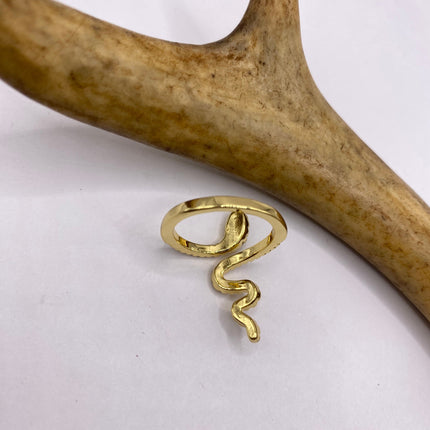 Vintage Gold Snake Ring | Green and Cubic Zirconia Crystal Diamond Gemstones 9k Gold Filled Band | Unique Gift Serpent Statement Ring