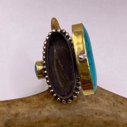 Vintage Gold Bronze Poison Ring | Turquoise Howlite Unique Gift Statement Ring