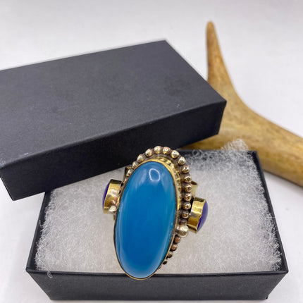 Vintage Gold Bronze Poison Ring | Turquoise Howlite Unique Gift Statement Ring