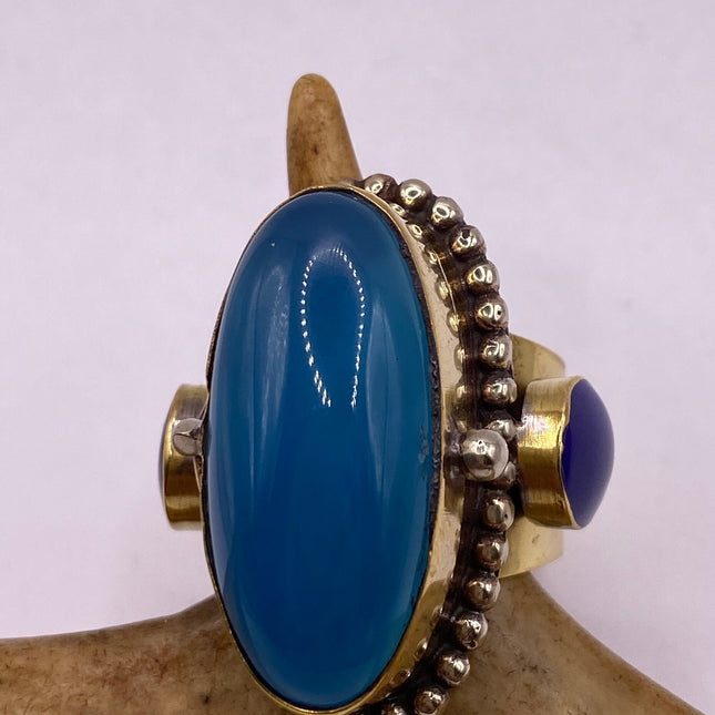 Vintage Gold Bronze Poison Ring | Turquoise Howlite Unique Gift Statement Ring