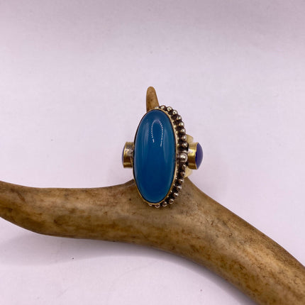 Vintage Gold Bronze Poison Ring | Turquoise Howlite Unique Gift Statement Ring