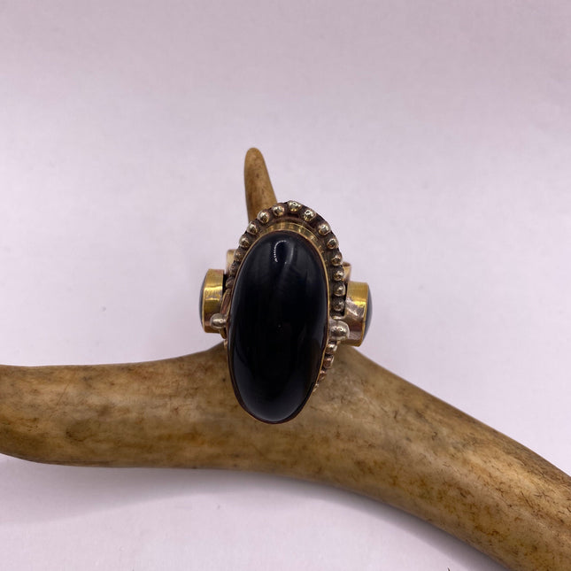 Vintage Gold Bronze Poison Ring | Black Onyx | Unique Gift Statement Ring