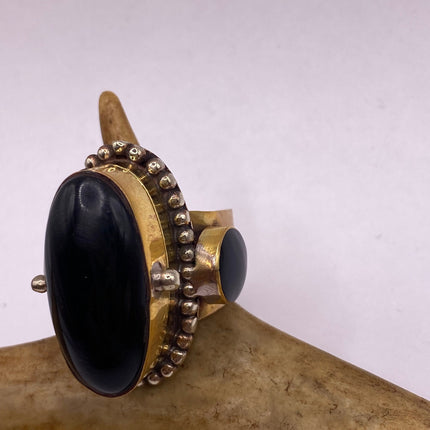 Vintage Gold Bronze Poison Ring | Black Onyx | Unique Gift Statement Ring