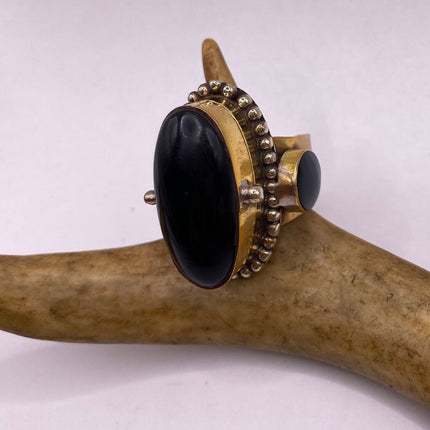 Vintage Gold Bronze Poison Ring | Black Onyx | Unique Gift Statement Ring