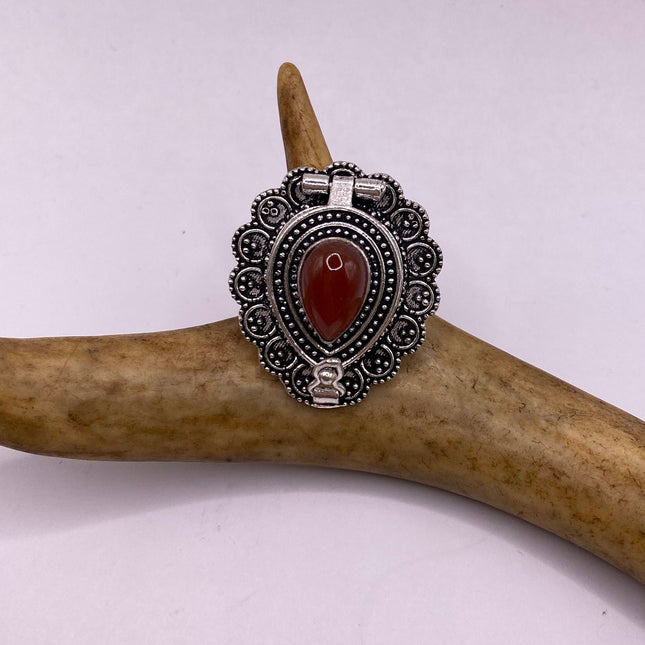 Vintage Silver Bronze Poison Ring | Red Carnelian | Unique Gift Statement Ring