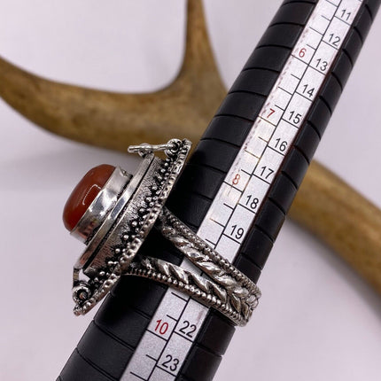Vintage Silver Bronze Poison Ring | Red Carnelian | Unique Gift Statement Ring