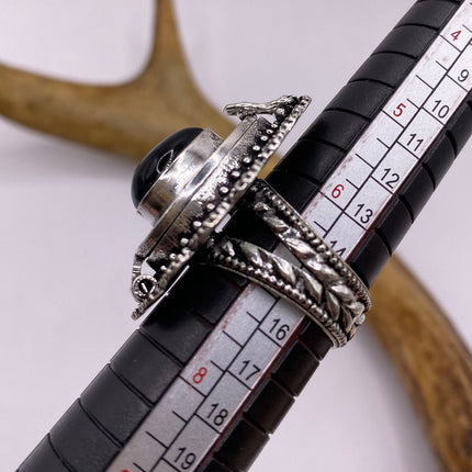 Vintage Silver Bronze Poison Ring | Black Onyx Unique Gift Statement Ring