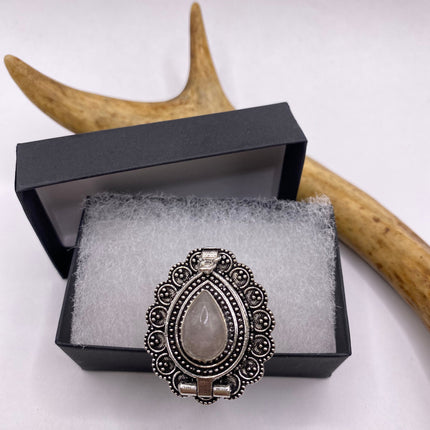 Vintage Silver Bronze Poison Ring | Rose Quartz | Unique Gift Statement Ring