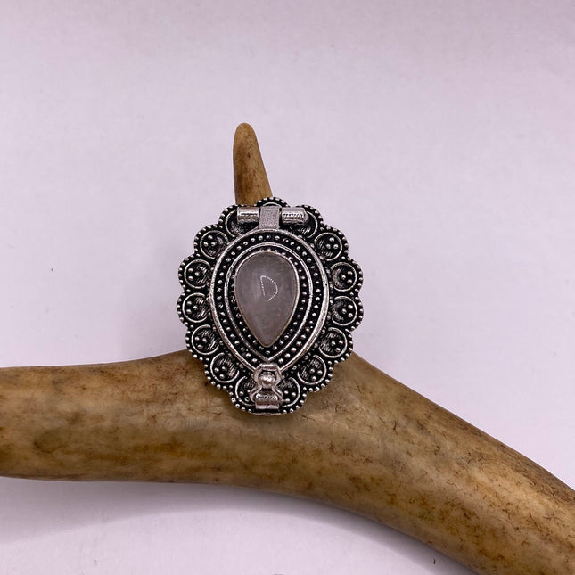 Vintage Silver Bronze Poison Ring | Rose Quartz | Unique Gift Statement Ring