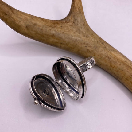 Vintage Silver Bronze Poison Ring | Size 8.75 Rainbow Moonstone Unique Gift Statement Ring