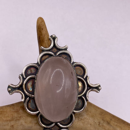 Vintage Silver Bronze Boho Ring | Rose Quartz | Unique Gift Statement Ring